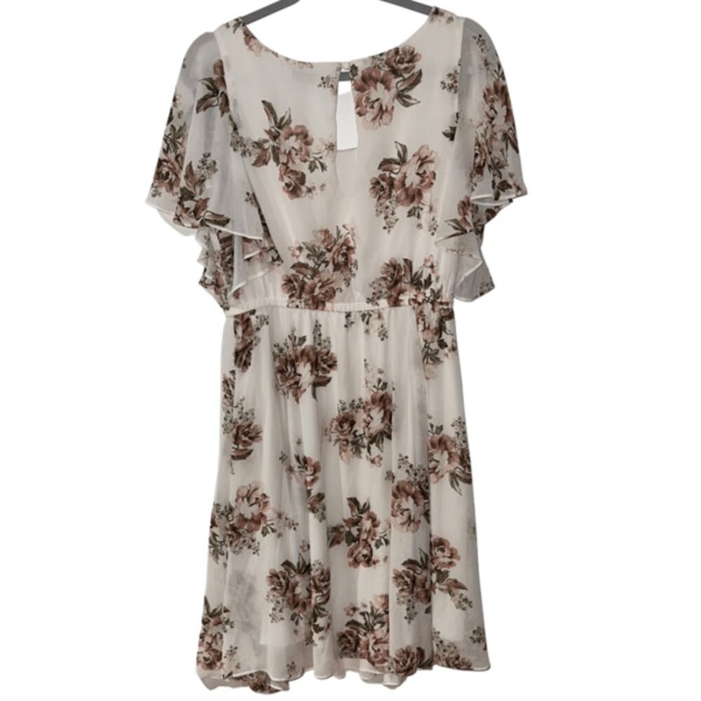 TORRID White With Pink Floral Design Flutter Sleeve Dress 1X 14-16 - Picture 2 of 5